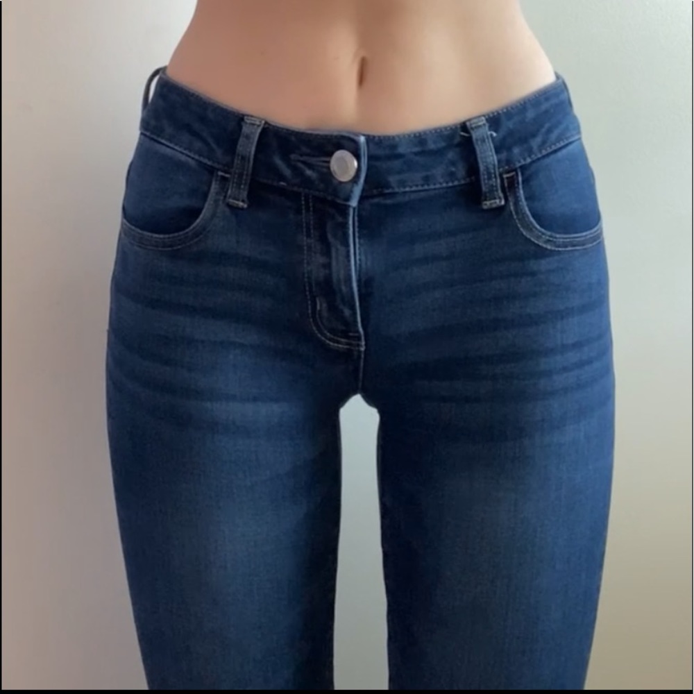 dark wash low rise jeans